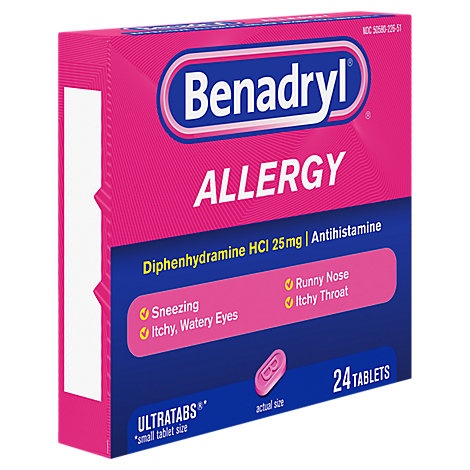 slide 1 of 1, Benadryl Allergy Tablets Ultratabs, 24 ct25mg
