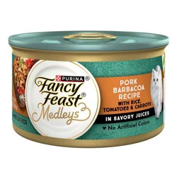 Purina Fancy Feast Medleys Wet Food For Cats Pork Barbacoa With Rice, Tomatoes and Carrots in Savory Juices - 3 oz. Can