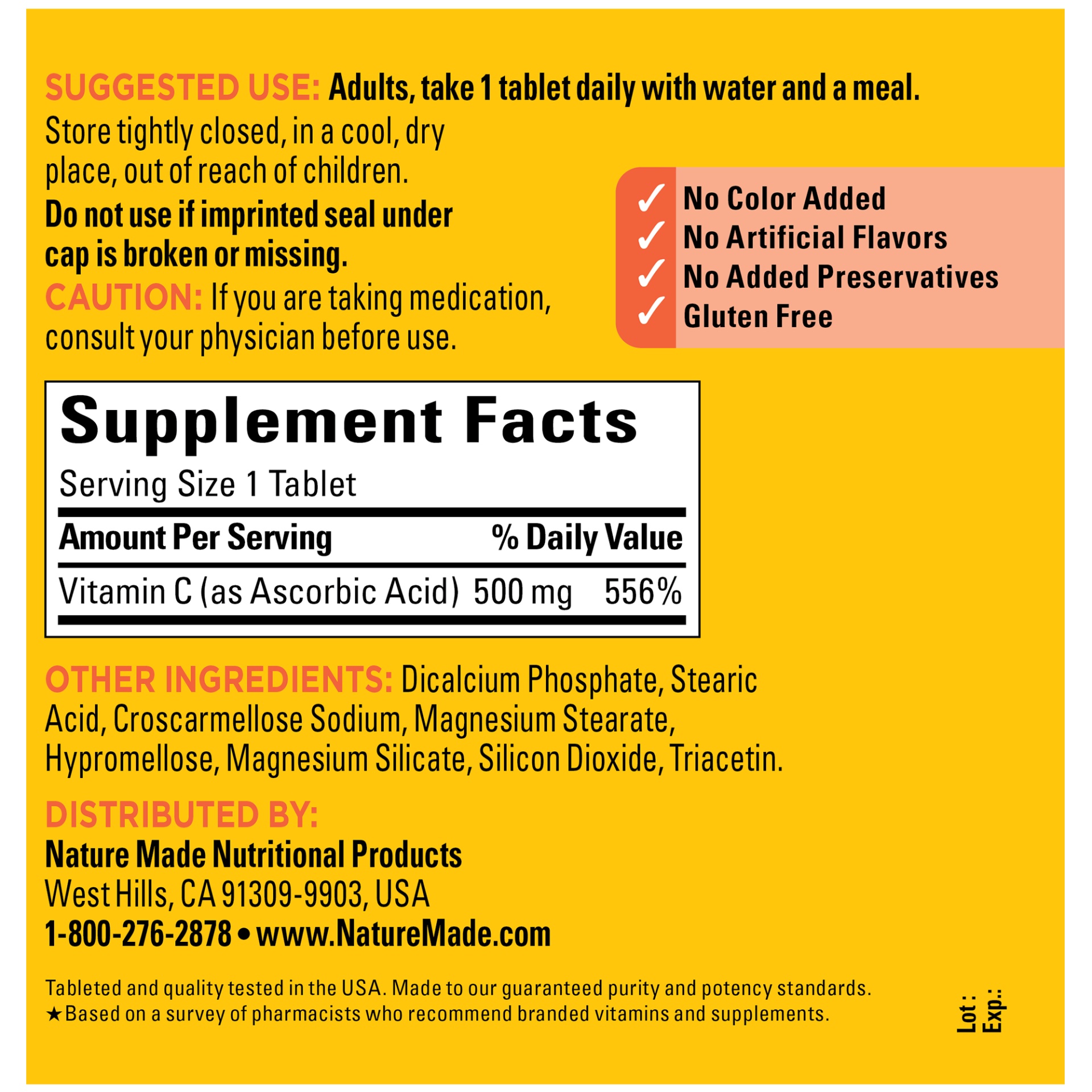 slide 2 of 5, Nature Made Vitamin C 500mg Tablets, 500 Count Value Size, for Immune Support, Gluten Free, 500 ct