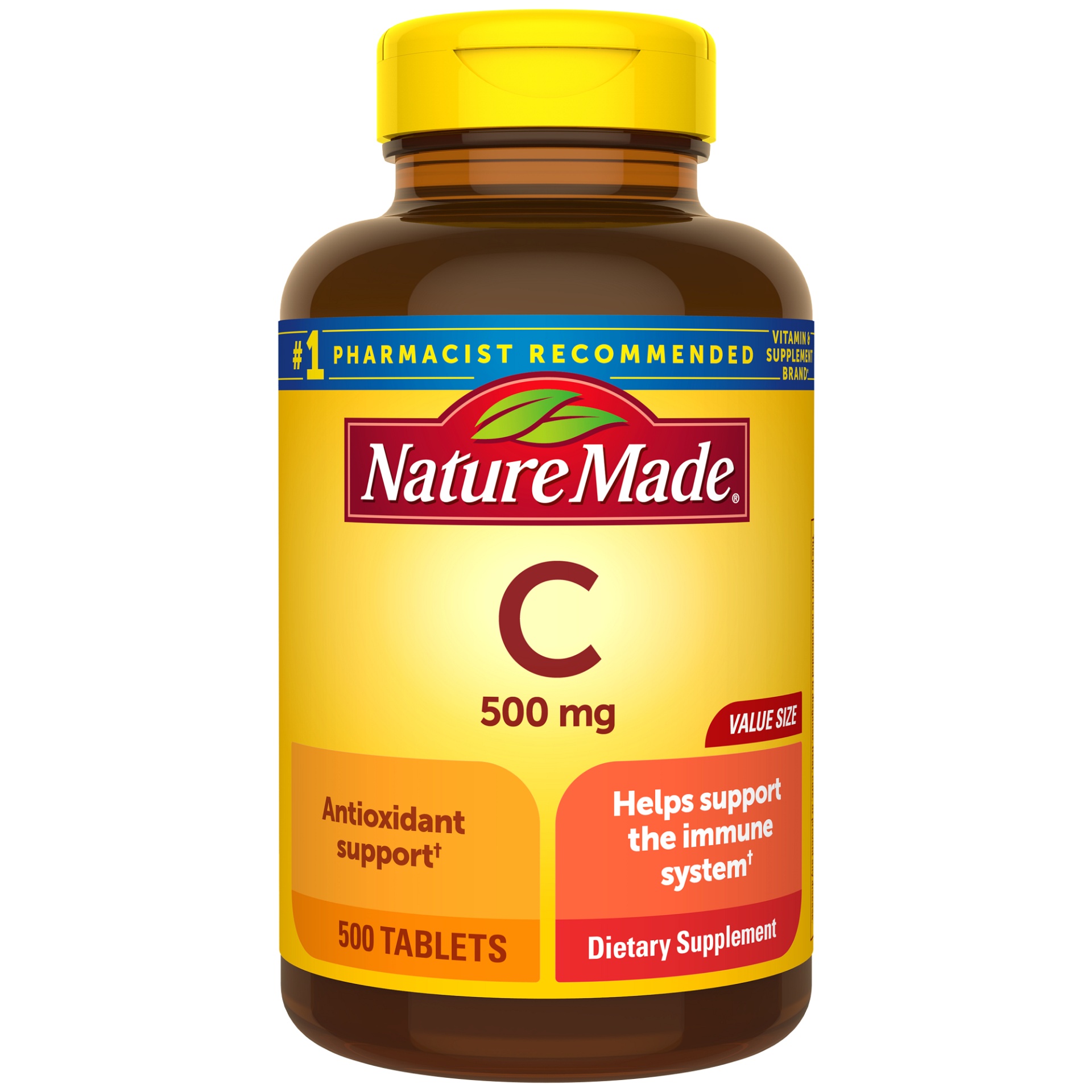 slide 1 of 5, Nature Made Vitamin C 500mg Tablets, 500 Count Value Size, for Immune Support, Gluten Free, 500 ct