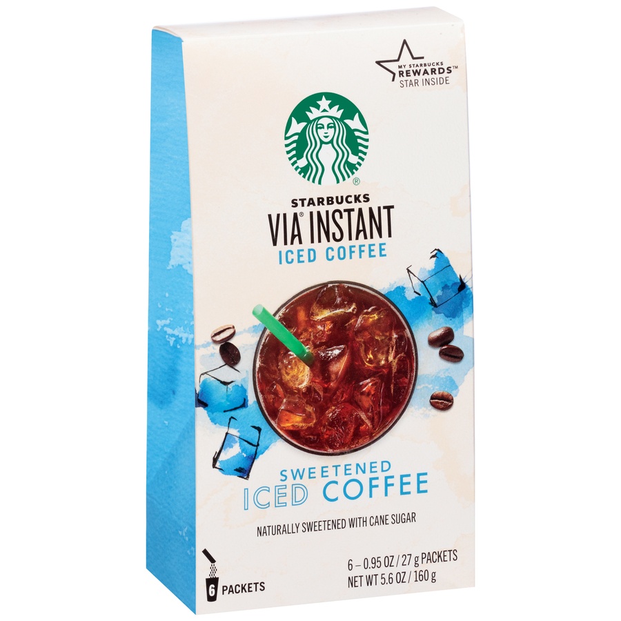 slide 2 of 8, Starbucks VIA Instant Coffee Medium Roast Packets, Sweetened Iced Coffee, 6 ct