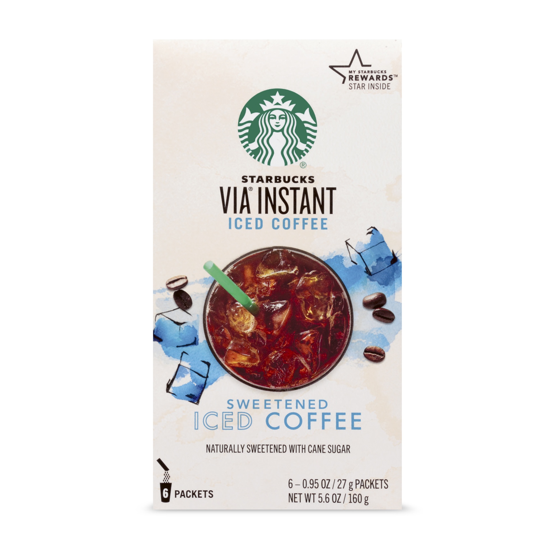 slide 1 of 8, Starbucks VIA Instant Coffee Medium Roast Packets, Sweetened Iced Coffee, 6 ct