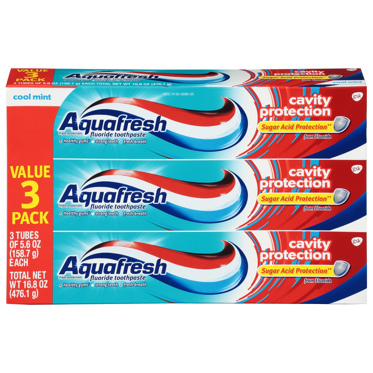 slide 1 of 1, Aquafresh Cavity Protection Fluoride Cool Mint Toothpaste 3 - 5.6 oz Tubes, 3 ct