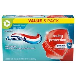 Aquafresh Cavity Protection Fluoride Toothpaste, Cool Mint, 3 tubes 5.6 oz each