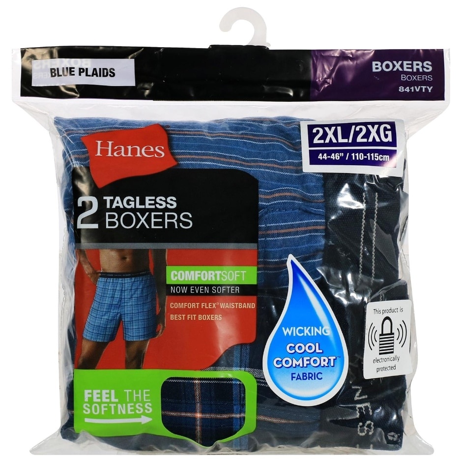 slide 1 of 1, Hanes Men's 2Xl Plaid Boxers, 2 ct