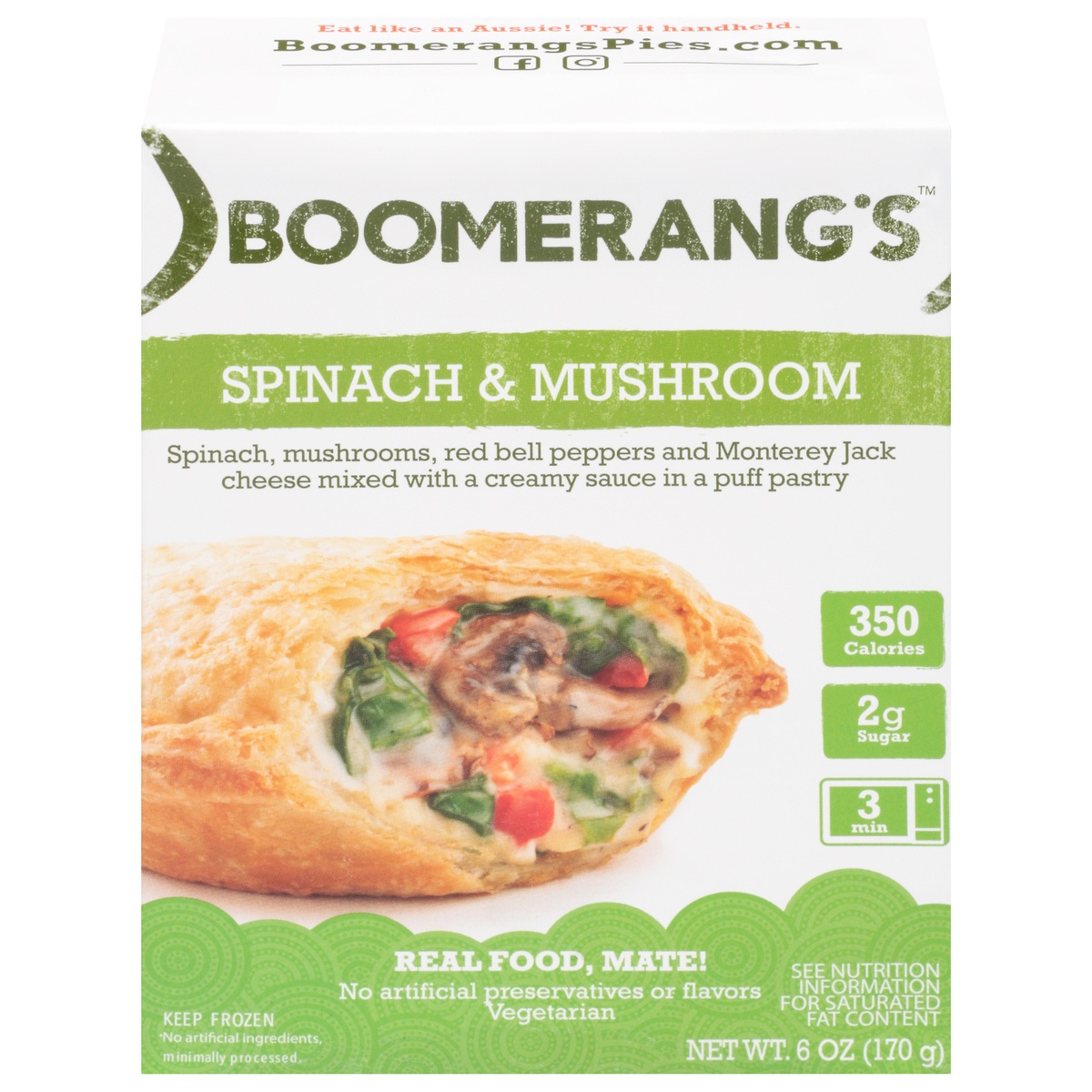 slide 1 of 1, Boomerang's Spinach & Mushroom Pie 6 oz, 6 oz