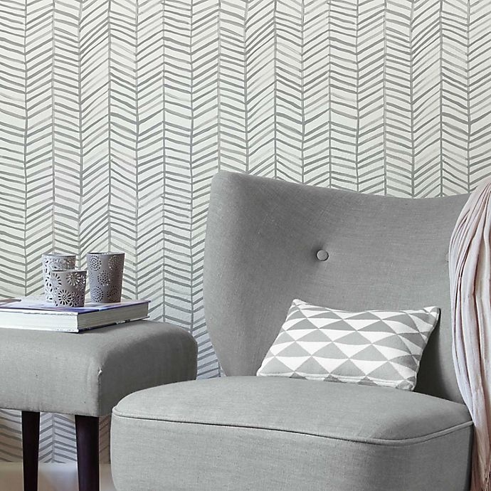 slide 1 of 1, RoomMates Cat Coquillette Herringbone Peel & Stick Wallpaper - Grey/White, 1 ct