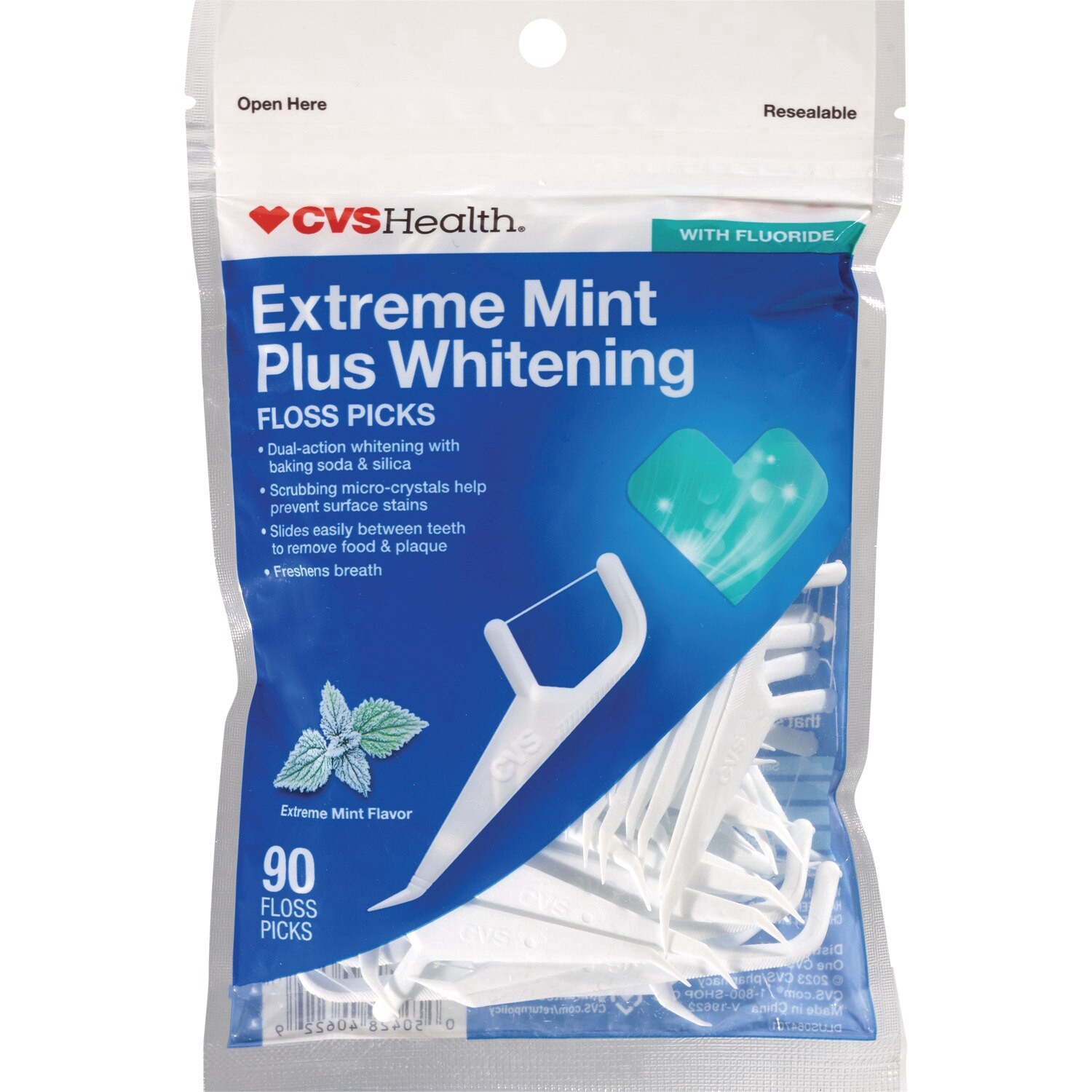 slide 1 of 1, CVS Health Extreme Mint Plus Whitening Floss Picks, 90 Ct, 1 ct