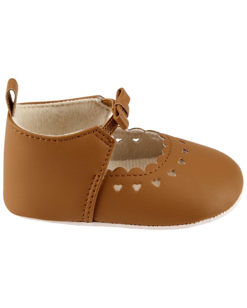 slide 2 of 6, Oshkosh Slip-On Scalloped Heart Crib Shoes Brown 0, 1 ct