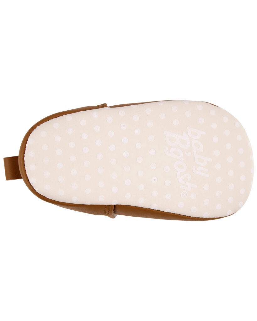 slide 6 of 6, Oshkosh Slip-On Scalloped Heart Crib Shoes Brown 0, 1 ct