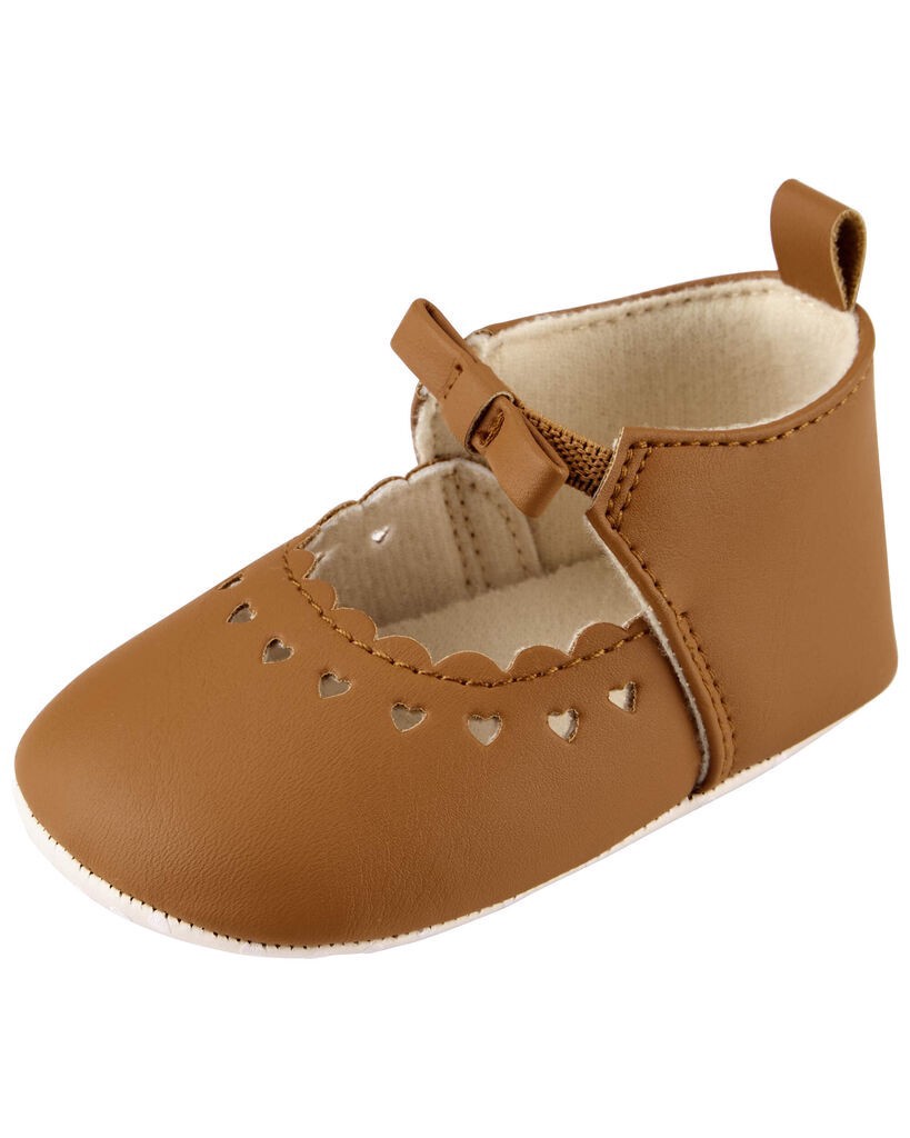 slide 4 of 6, Oshkosh Slip-On Scalloped Heart Crib Shoes Brown 0, 1 ct