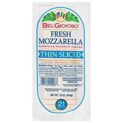 Belgioioso Thin Sliced Fresh Mozzarella Cheese Log 21 Count - 16 Oz