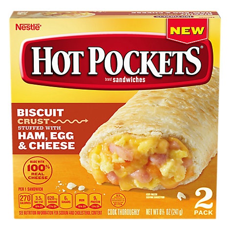 slide 1 of 1, Hot Pockets Biscuit Ham Egg & Cheese Box, 8.5 oz
