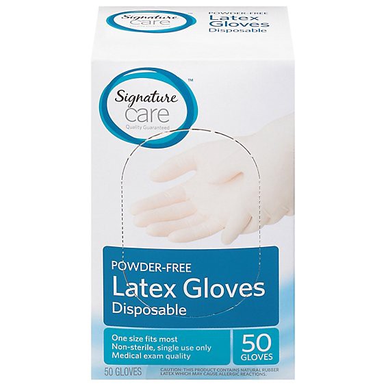 slide 1 of 1, Signature Select/care Latex Gloves Powder Free - 50 Ct, 50 ct
