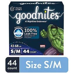 Goodnites Boys' Nighttime Bedwetting Underwear Size S/m (43-68 Lbs) - 44 Count