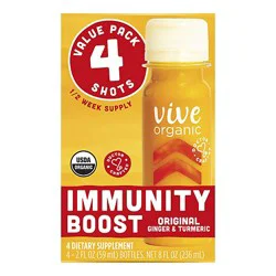 Vive Organic Immunity Boost Original Ginger And Turmeric Wellness Shot Multipack 4 Count - 2 Fl Oz Each