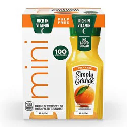 Simply Orange Pulp Free Juice Bottles - 4-8 Oz