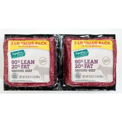 Signature Select 80% Lean Ground Beef 20% Fat Twin Brick - 48 Oz