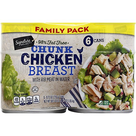 slide 1 of 1, Signature Select Chicken Breast Chunk In Water Family Pk - 6-9.75 Oz, 6 ct; 9.75 oz