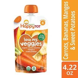 Happy Tot Organics Love My Veggies Stage 4 Organic Carrots Bananas Mangos Sweet Potatoes - 4.22 Oz