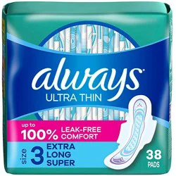 Always Ultra Thin Size 3 Extra Long Super Unscented Daytime Pads With Wings - 38 Count