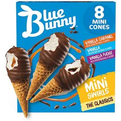 Blue Bunny Mini Swirls Classic Mini Cones Frozen Dessert Variety Pack - 8 Count