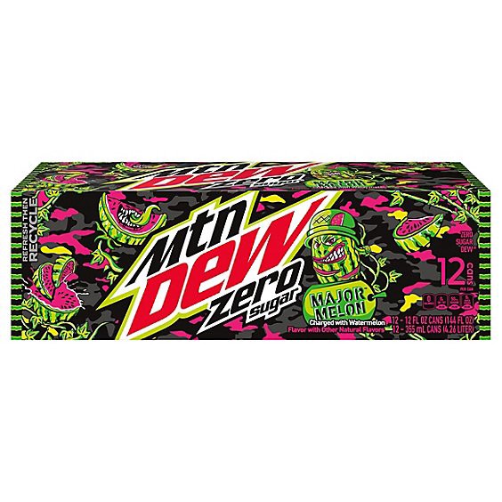 slide 1 of 1, Mtn Dew Zero Sugar Soda Major Melon Watermelon - 144 Fz, 12 ct; 12 fl oz