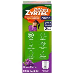 Zyrtec Sugar Free Grape Childrens Allergy Liquid - 8 Fz