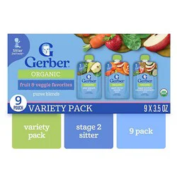 Gerber Organic Fruit & Veggie 2nd Foods For Baby Variety Pack Pouch- 9-3.5 Oz