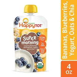Happy Tot Organics Super Morning Organic Bananas Blueberries Yogurt Oats Chia - 4 Oz