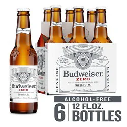 Budweiser Zero Alcohol Free American Lager Beer In Bottles - 6 - 12 Fl. Oz.