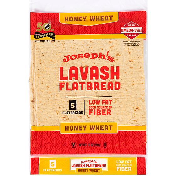 slide 1 of 1, Joseph's Lavash Honey Wheat Flatbread 5 Count - 10 Oz., 10 oz