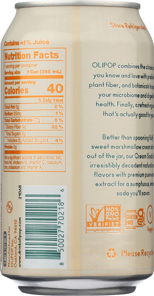 slide 3 of 13, Olipop Cream Soda Prebiotic Soda Can - 12 Fl. Oz., 12 fl oz