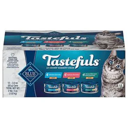 Blue Tastefuls Natural Pate Salmon Chicken Ocean Fish&tuna Entree Wet Cat Food Variety - 12-3 Oz