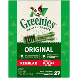 Greenies Original Regular Natural Dog Dental Care Chews Oral Health Dog Treats 27 Count - 27 Oz