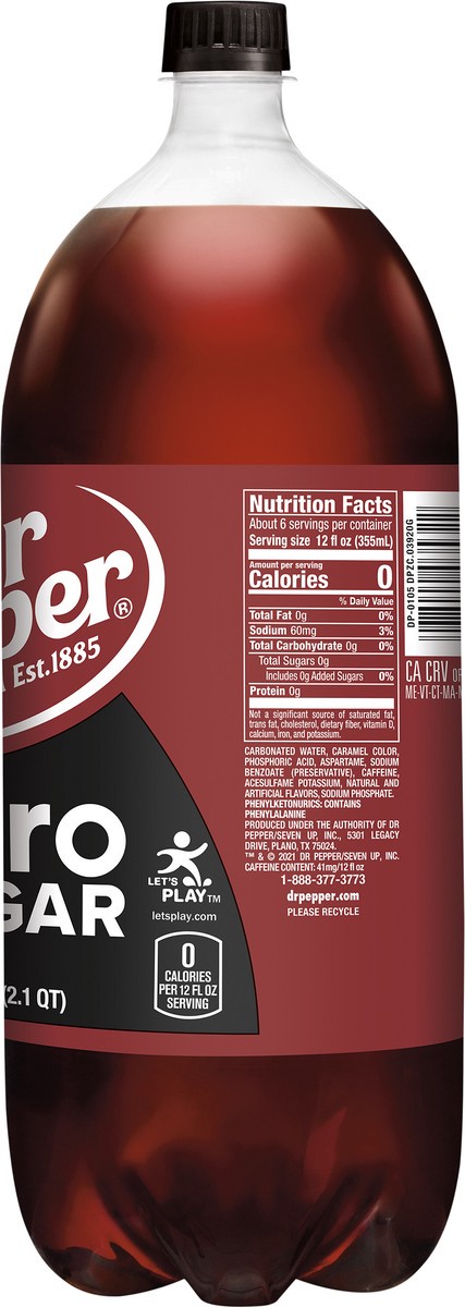slide 7 of 10, Dr Pepper Zero Sugar Soda Bottle - 2 Liter, 2 liter