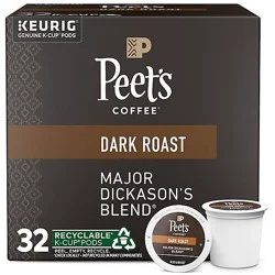Peet's Coffee Major Dickasons Blend Dark Roast K Cup Pods - 32 Count