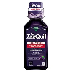Zzzquil Liquid Pain Reliever Midnight Berry Sleep Aid Acetaminophen 1000mg Diphenhydramine 50mg Hci - 12 Fl. Oz.