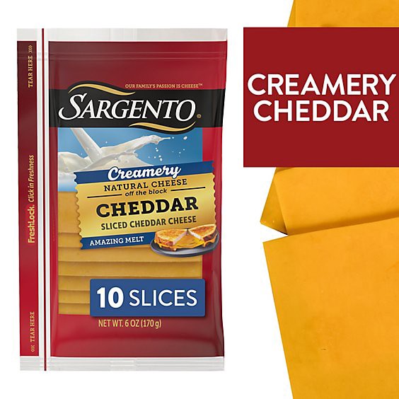 slide 1 of 8, Sargento Creamery Sliced Natural Cheddar Cheese - 10 Count, 6 oz
