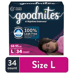 Goodnites Girls' Nighttime Bedwetting Underwear Size Large (68-95 Lbs) - 34 Count