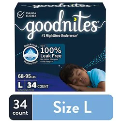 Goodnites Boys' Nighttime Bedwetting Underwear Size Large (68-95 Lbs) - 34 Count