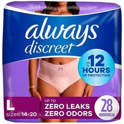 Always Discreet Incontinence Underwear For Women Maximum Absorbency Large - 28 Count