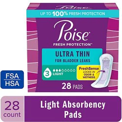 Poise Ultra Thin Incontinence Pads 3 Drop Absorbency Incontinence Pads - 28 Count