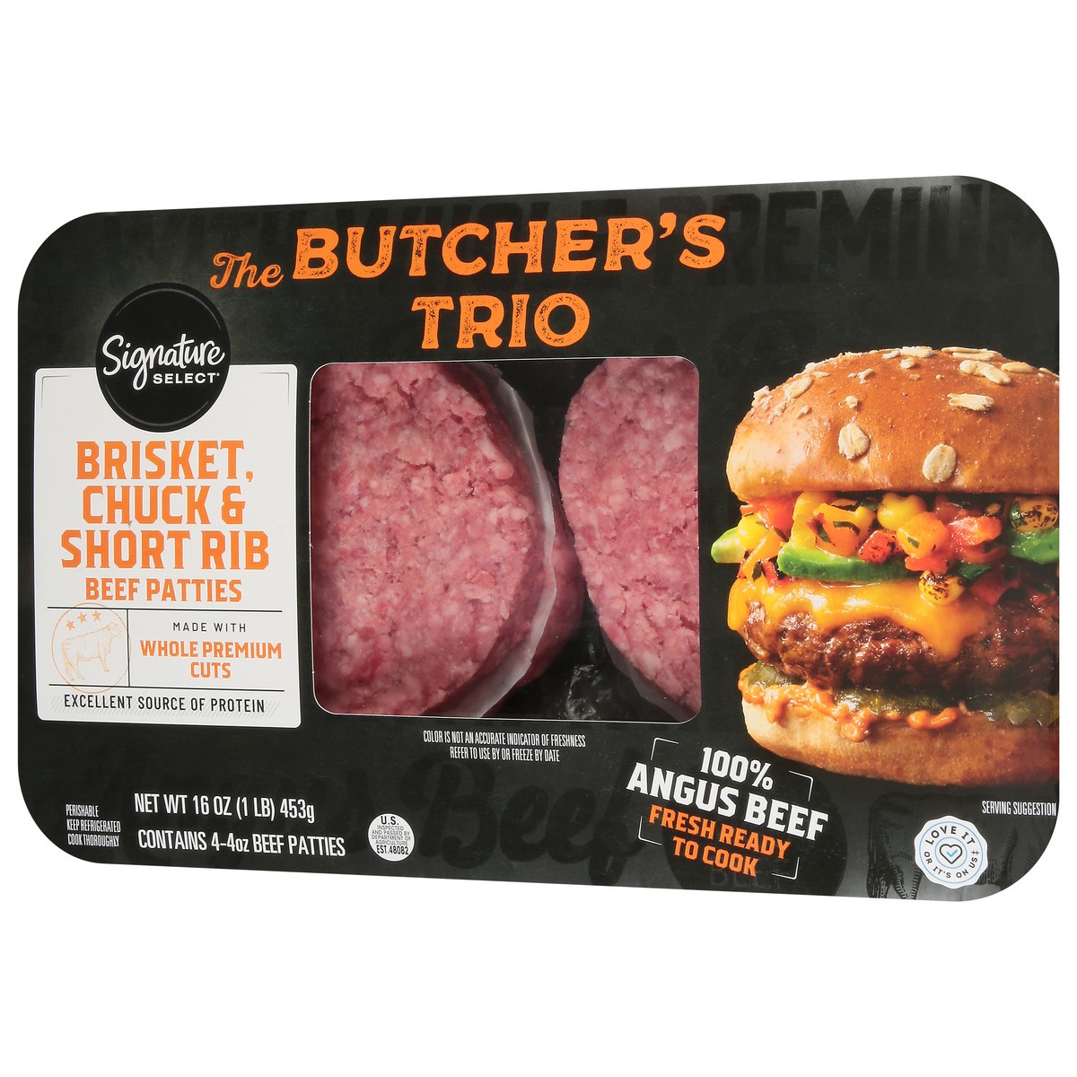 slide 10 of 13, Signature Select Beef Patties Briskt Chuck Short Rib - 16 Oz, 16 oz