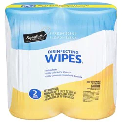 Signature Select Fresh Lemon Disinfectant Wipes - 150 Count