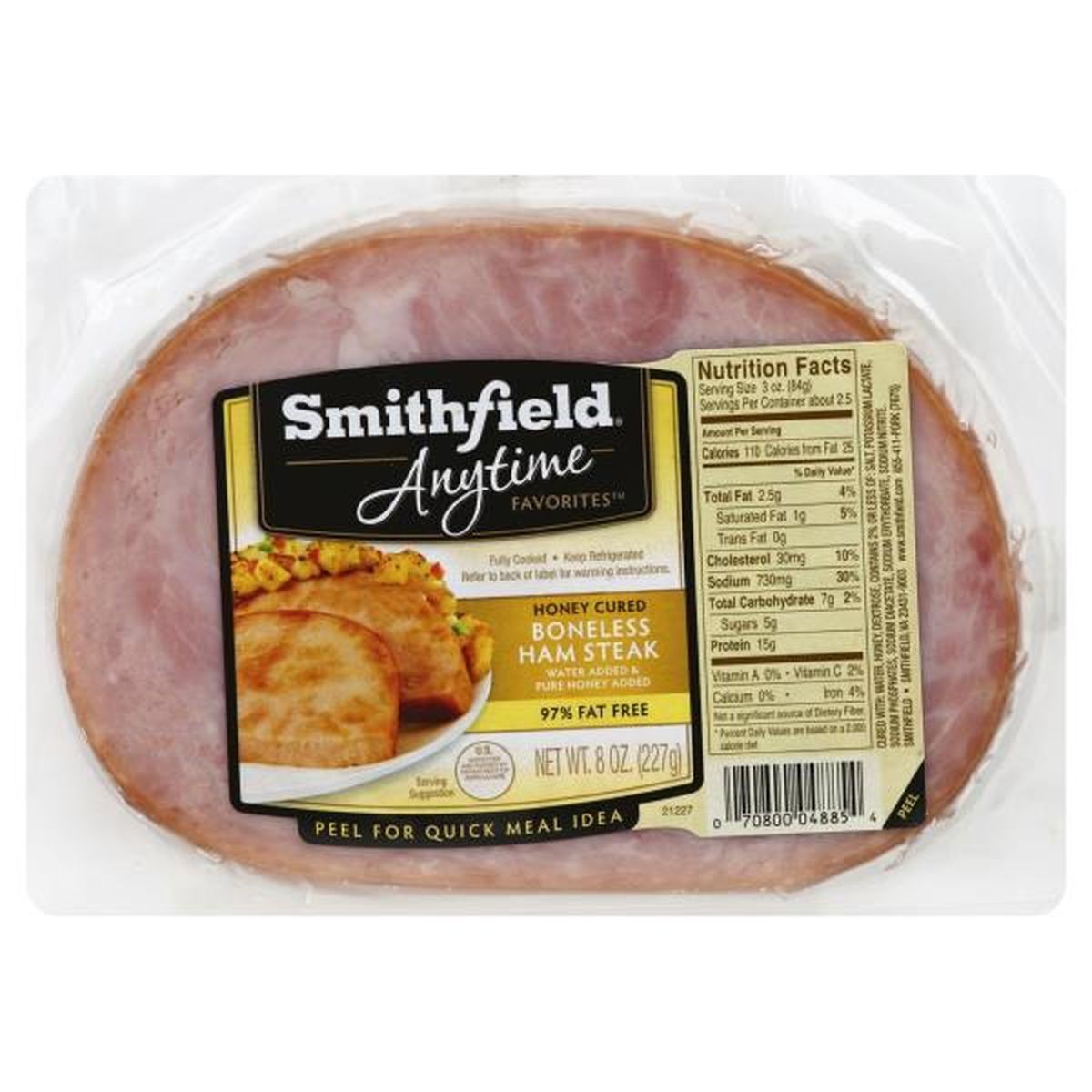 slide 1 of 1, Smithfield Anytime Favorites Boneless Quarter Slice Honey Cured Ham, 8 oz