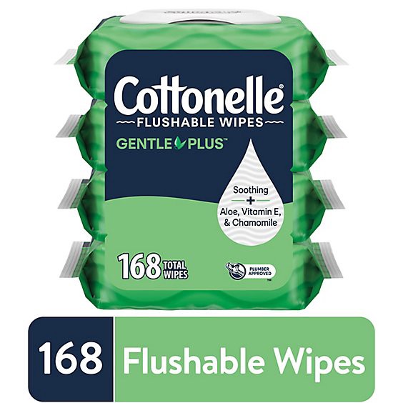 slide 1 of 5, Cottonelle Gentleplus Flushable Wipes Flip-Top Packs 42 Wipes Per Pack - 4 Count, 168 ct