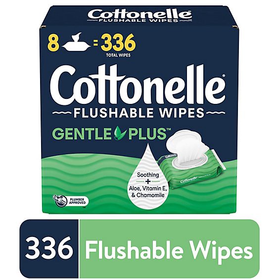 slide 1 of 5, Cottonelle Gentleplus Flushable Wipes Flip-Top Packs 42 Wipes Per Pack - 8 Count, 336 ct