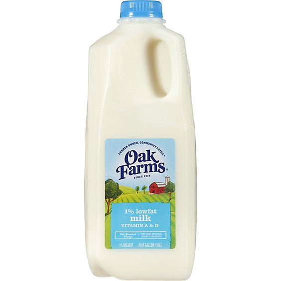 slide 1 of 13, Oak Farms 1% Lowfat Milk - 0.5 Gallon, 1 ct