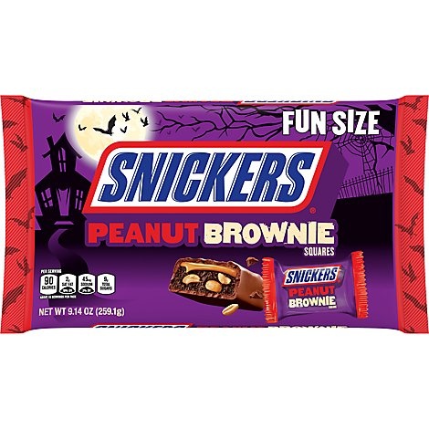slide 1 of 1, Snickers Peanut Brownie Fun Size Chocolate Halloween Candy, 9.14 oz